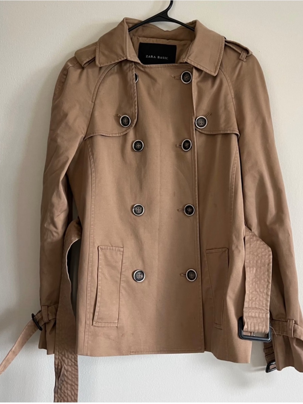 Zara Beige Double-Breasted Short Trench Coat